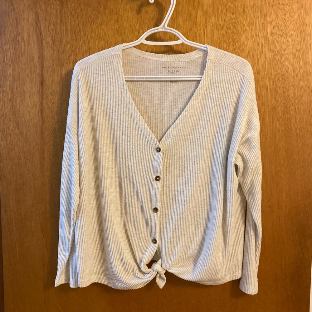 American Eagle Outfitters Cream Long Sleeve Top